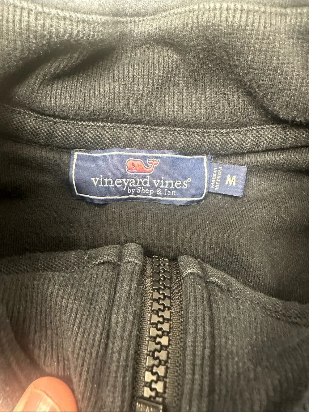 Vineyard Vines Black Quarter-Zip Pullover with Pink Logo Patch